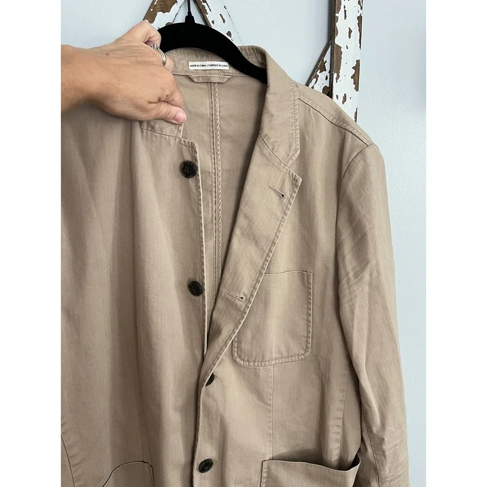 Club Monaco Mens Blazer Sport Coat Two‎ Button Casual Jacket Khaki Size L Cotton